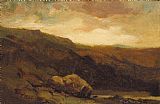 mountainous landscape with rock and stream in foreground by Edward Mitchell Bannister